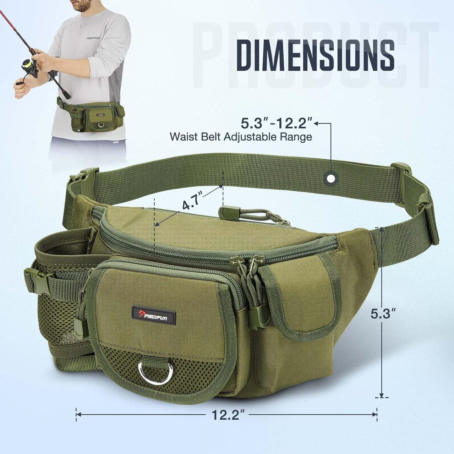 Piscifun Fishing Fanny Tackle Bag with Adjustable Waist Strap, Small Fishing Bag
