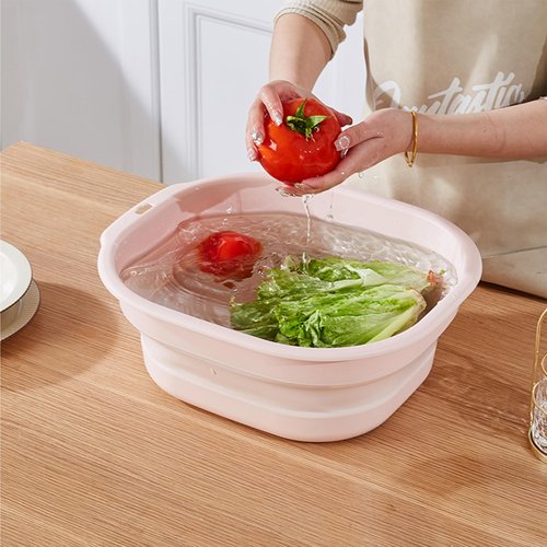 Daimix Collapsible Wash Basin Set of 2, Foldable Small Medium Size Wash Basin, Portable Plastic Basins for Laundry, Bottles, Travel, Camping (Pink)