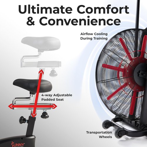 Sunny Health & Fitness Premium Smart Cross Trainer Fan Bike, Air Resistance Cardio Machine with 330LB Capacity for Intense Home Workout , Customizable Monitor with Free SunnyFit App Connection- SF-B223018