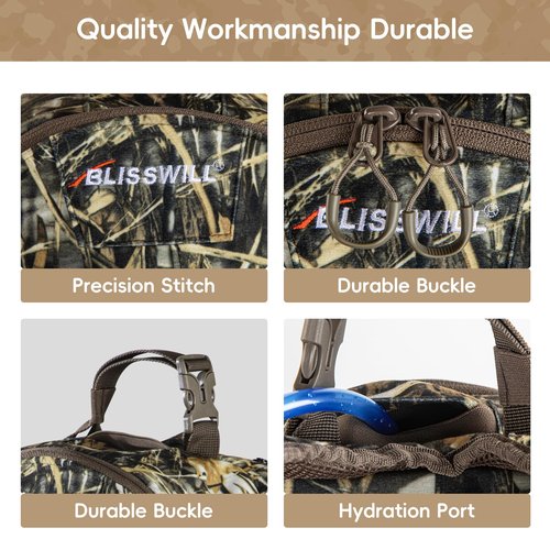 BLISSWILL Hunting Backpack with hunting seat,Lightweight Hiking Daypack,Camping Camouflage Bag with Rain Cover