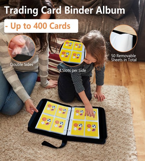 XIMUHO Baseball Card Binder, 4 Pocket Sports Card Binder with 50 Sleeves, 400 Pockets Trading Card Album Holder, Card Collector Binder, 3 Ring Baseball Card Storage Organizer (400 card baseball)