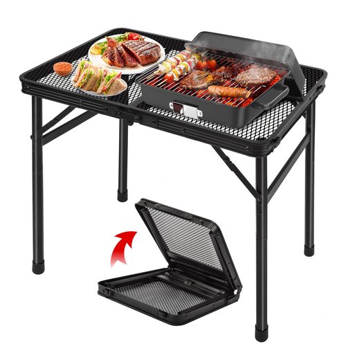 jkwokback 3ft x 2ft Grill Table Portable Camping Table and Grill Table Camping Table Portable Folding Table Outdoor Picnic Table,Height Adjustable Collapsible Table with Mesh Desktop