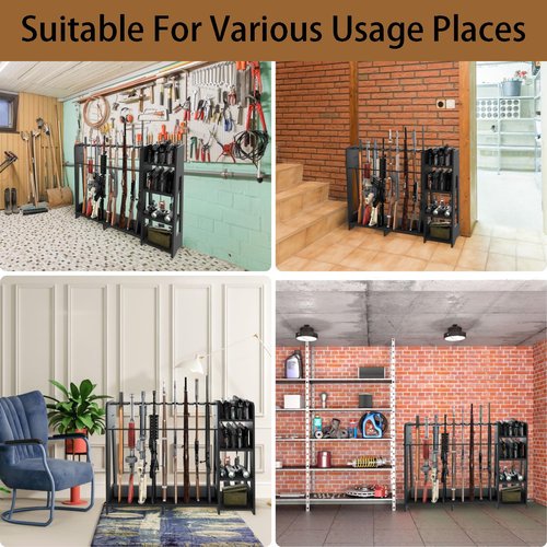 Prometis Gun Storage Racks - Freestanding Floor Wooden Rifle Rack with Pistol Shelves, 9+8 Slots Adjustable Height Storage Solutions and Gun Room Display Stand, Holds up to 9 Long Guns and 8 Handguns