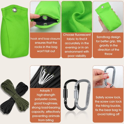 BELCKOS Bear Food Bag Hanging System, Bear Bags for Food Backpacking, Ultralight 10L Waterproof Camping Bear Proof Food Storage Canister Pulley System with Paracord, Carabiner, Throw Bag