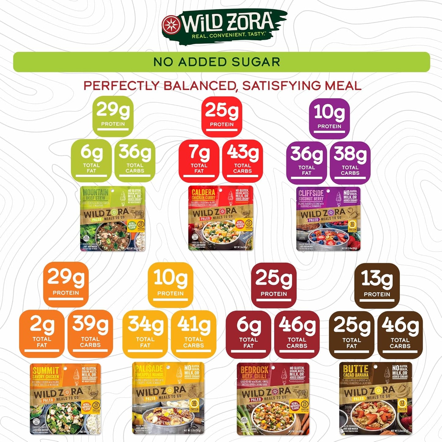 Wild Zora Paleo Freeze Dried Meals for Backpacking & Camping - Healthy Gluten Free & Grain Free Camping Meals/Backpacking Food + No Added Sugar - Great for Travel (AIP 4-pack)