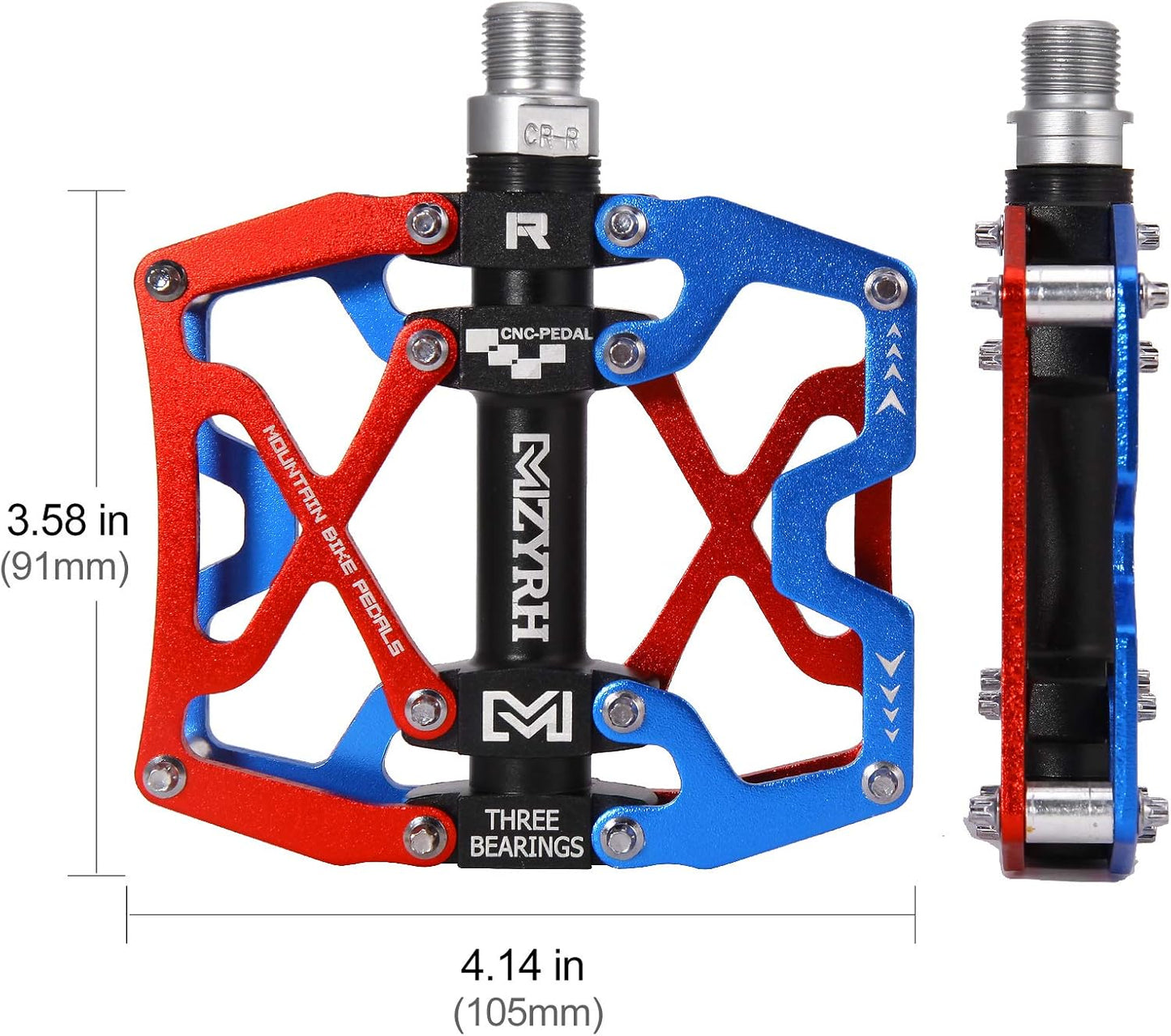Mountain Bike Pedals, Ultra Strong Colorful CNC Machined 9/16" Cycling Sealed 3 Bearing Pedals