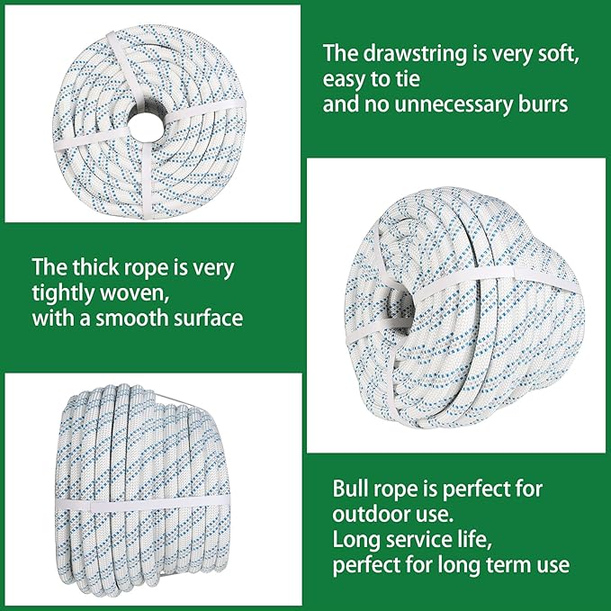 5/8 in 150 FT Braided Rigging Rope 11000 LBS Breaking Strength High Force Polyester Arborist Rope Suitable for Swing Camping Tree Work White Grey Blue