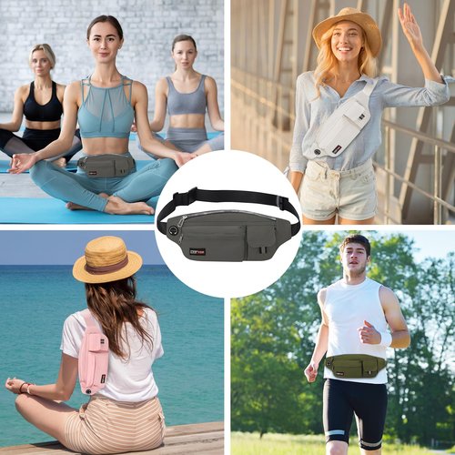 MAXTOP Large Crossbody Fanny Packs for Men Women with Headphone Jack and 5-Zipper Pockets Adjustable running belt for Outdoors Yoga Traveling Casual Running Hiking