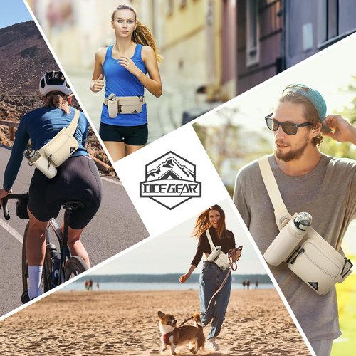 OCE GEAR Waist Pack with Water Bottle Holder for Men Women Waist Bag Running Waist Pack Waterproof for Outdoor Travel Cycling Climbing Walking Fit All Phones (Bottle Not Included) (Beige)