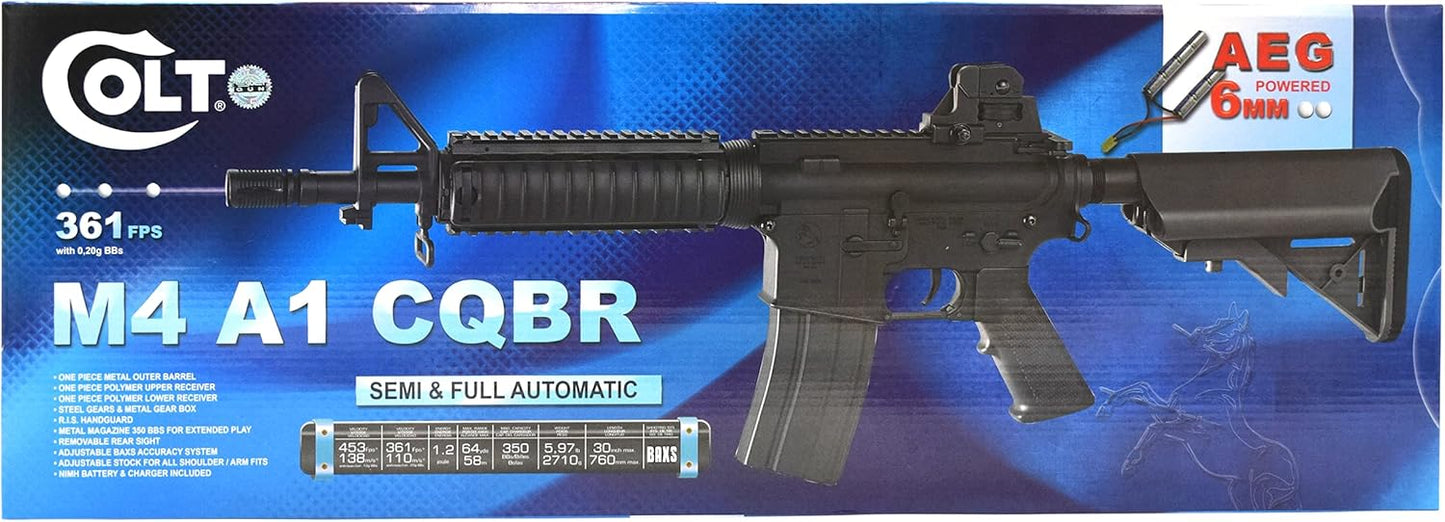 SOFT AIR USA Colt M4A1 M4 CQBR AEG Electric Airsoft Rifle with Adjustable Hop-Up, Black, 453 FPS