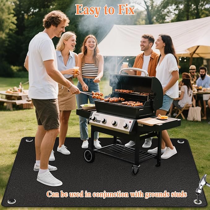 Thickened Grill Mat for Outdoor Grill, Double Sided Fireproof BBQ Mats, Outdoor Grill Deck Protector, Fire Pit Pad for Grilling to Protect The Deck, Patio, Pavers - 1mm (40 x 45 x 0.04 Inch)