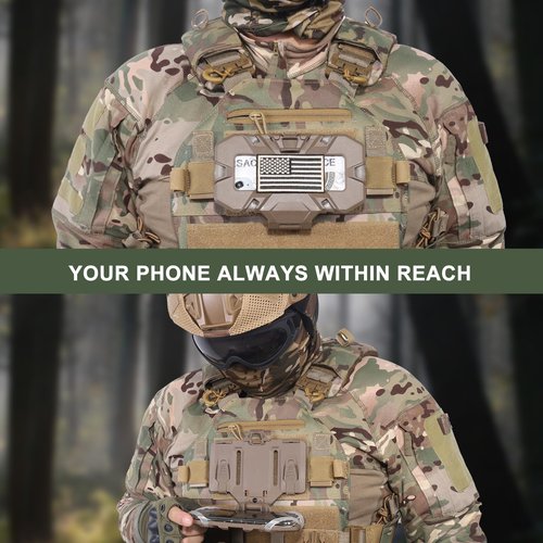 ZNBFC Molle Phone Holder Universal Tactical Phone Holder for Tactical Plate Carrier Molle Vest Attachments Compatible with Screen Size 4.7"-6.7" Phones (Tan)