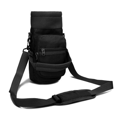 Water Bottle Pouch Multi-Purpose Hydration Waist Carrier Bag with Detachable Handle Strap &Shoulder Strap (Black)