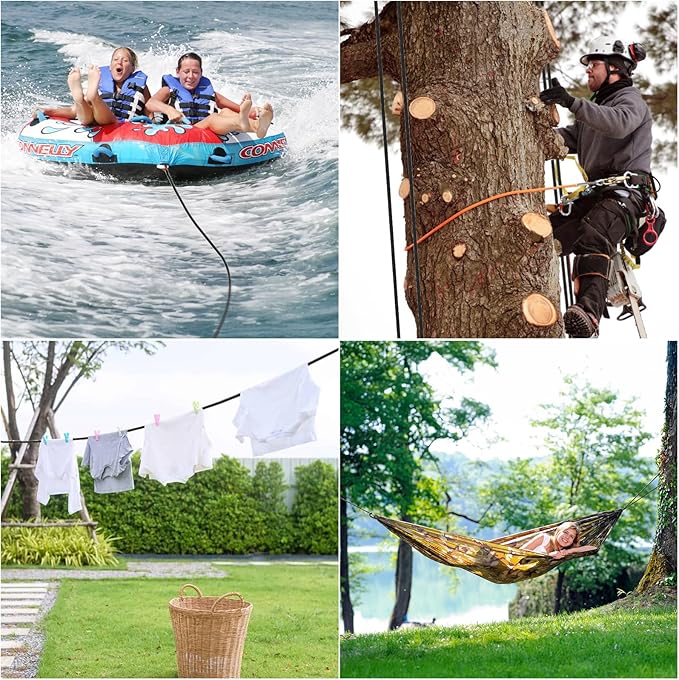 X XBEN Braided Polyester Arborist Rope 1/2 inch X 220ft, 48 Strands, 12 Inner core,5174 LBS Breaking Strength Outdoor Ropes, Arborist Rigging Rope for Rock Hiking Camping Swing Tree Rescue,Black