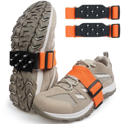 Ice Cleats Snow Traction Cleats for Walking on Snow and Ice Mid-Sole Non-Slip Crampons with Adjustable Straps 7 Tungsten Studs for Grippers Anti Slip Traction Cleats for Walking Jogging Hiking S-1pair