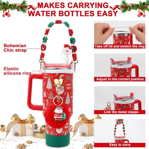 Stanley Cup Accessories Set Including Water Bottle Handle Strap, Siliocne Stanley Cup Boot, Siliocne Straw Cover, Stanley Charms for 40oz & 30oz Tumbler
