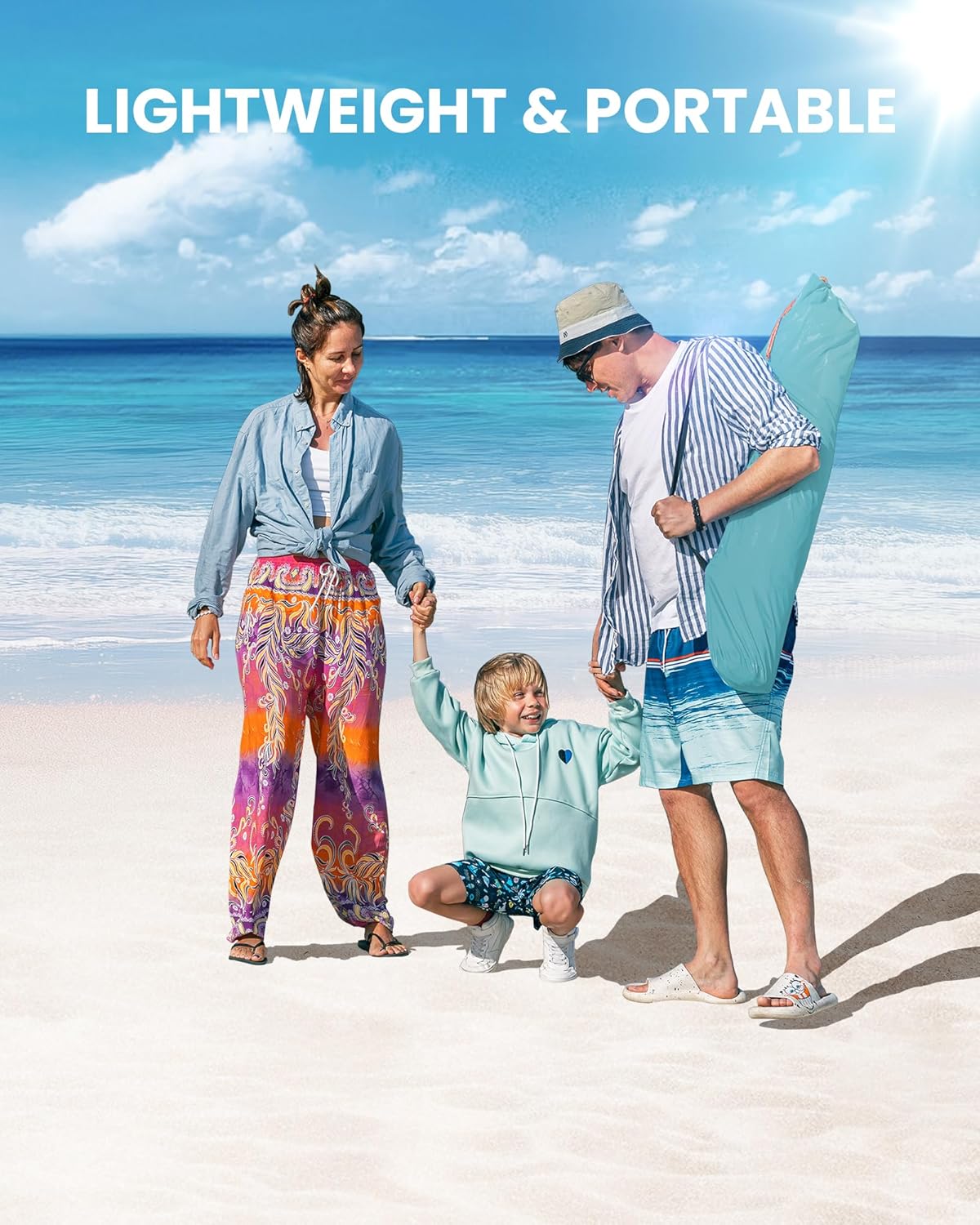 OutdoorMaster Beach Tent Sun Shelter for 3-4 Person, Pop Up Beach Tent Easy Setup with Sandbags, Portable Sun Shade Canopy with Carrying Bag for Beach & Outdoor, UPF50+ UV Protection, Family Size