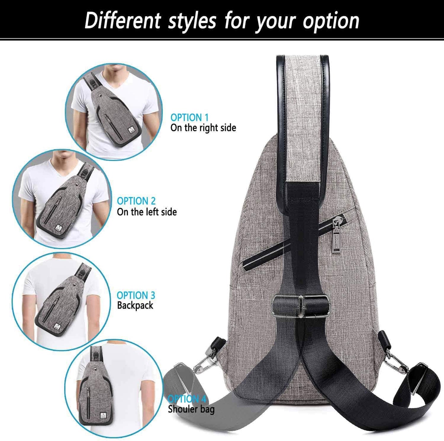 Small Sling Bag Crossbody Backpack Over the Shoulder Bag for Men Women Travel Outdoors, Lightweight Chest Pack (Large,Black)