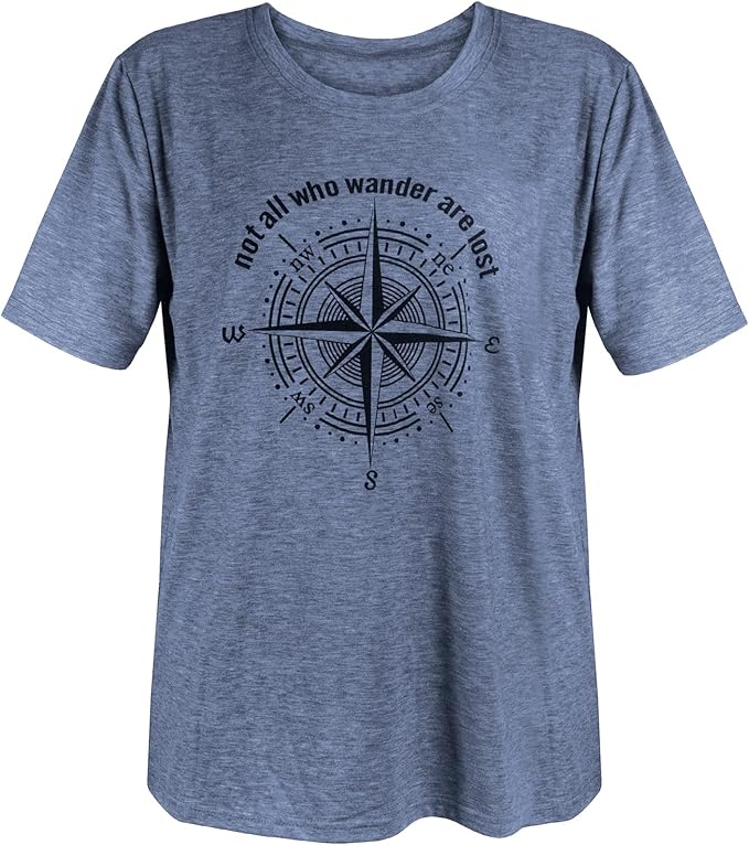 Womens Graphic T-Shirt Not All Who Wander are Lost Funny Tees for Women Summer Casual Tops Athletic Shirts