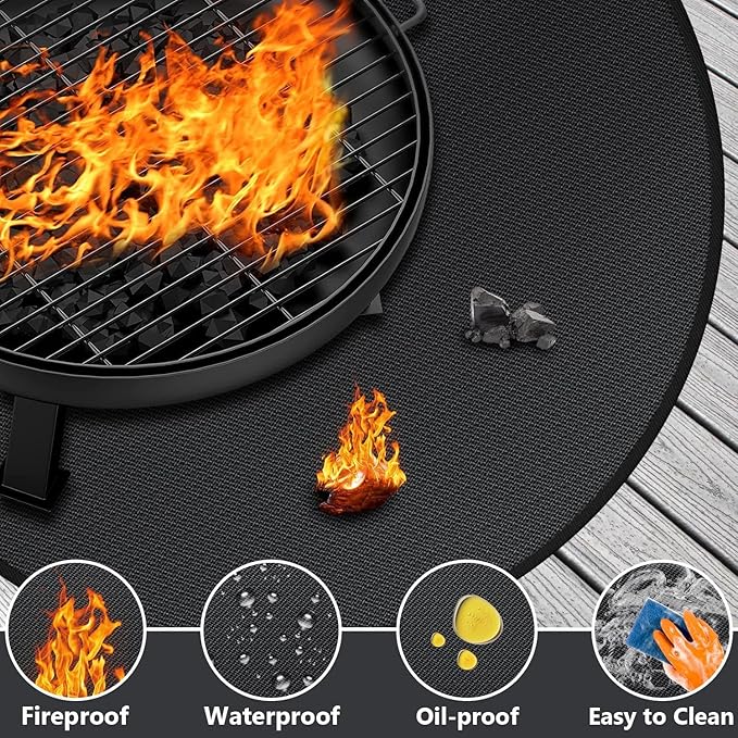 42" Round Fire Pit Mat for Solo Stove Bonfire/Under Grill Mat for Outdoor Grill Fireproof Waterproof Oil-Proof, 4 Layers Fireproof Mat Fireplace Mat Grill Pads Solo Stove Mat Deck Patio Grass Smoker
