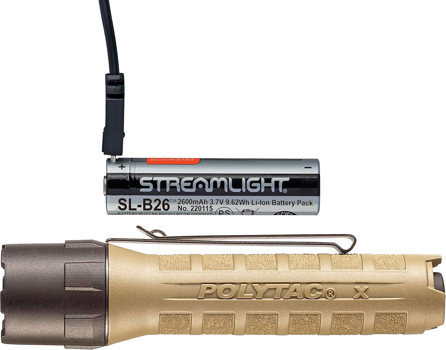 Streamlight 88610 PolyTac X USB 600-Lumen Multi-Fuel Professional Tactical Flashlight, Clear Retail Packaging, Black