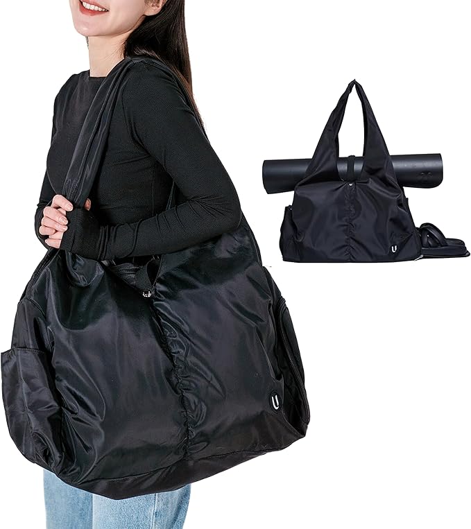 Gym bag with yoga mat holder Gym Bags for Women yoga bag with Shoes Compartment and Wet Dry Storage Pockets with Adjustable yoga mat holder (black)