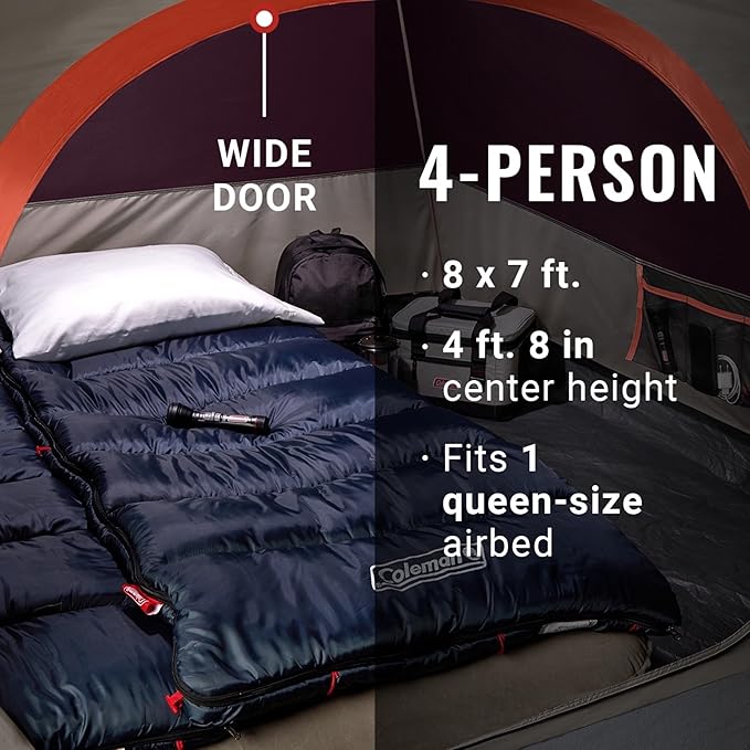 Coleman Skydome Tent with 5 Minute Setup,Weatherproof Tent with Rainfly & Carry Bag, 20% More Headroom Than Traditional Canopies