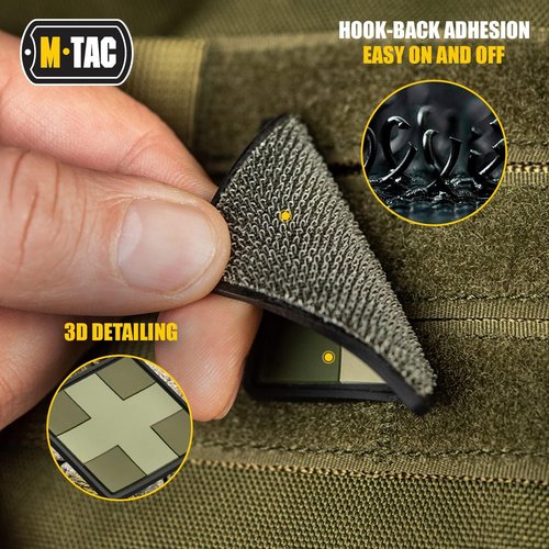 M-Tac Medical Cross PVC Patch - Morale Badge for Med Tactical Military Army Gear with Hook Fastener (Black)