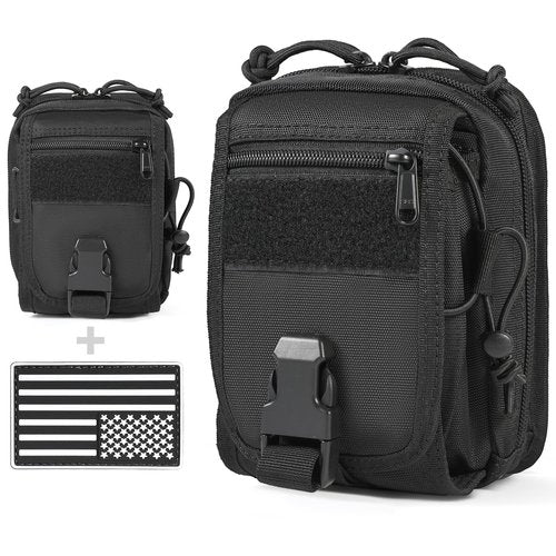 LarKoo Multipurpose Tactical Molle Belt Pouch EDC Gadget Organizer Slim Utility Waist Bag with Compass Buckle Carabiner Phone Holster Tool Kit Pack Large
