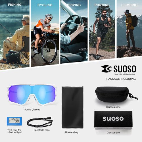 suoso Sports Sunglasses for Youth: UV400 Protection Sun Glasses for men Womens Wrap Around Goggles for Baseball Cycling