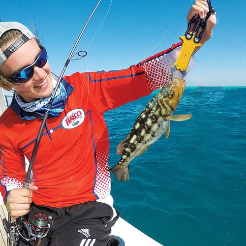 UEDGER Fish Lip Gripper Tools - Foldable Fishing Grabber Tool, Portable Lightweight Aluminium Alloy Fishing Grips Pliers Hook Remover Accessories Gift for Men(Blue-Brown)