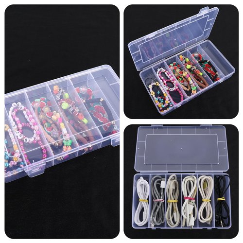 2 Pack Tackle Box Organizer 6 Grids, Clear Plastic Fishing Tackle Box, Compartment Storage Box, Craft Organizer for Lure Bait Hooks Storage Screws Nail Pins(8.18×4.64×1.29inch)