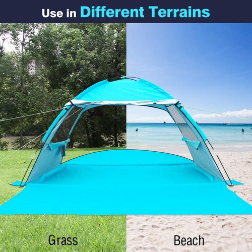 DLUCKY Beach Tent for 1-2-3 Person,Anti-UV Portable Sun Shade Shelter UPF 50+,Both Sides Extendable Floor, Extendable Awning Iron Rod Support,with 2 Ventilating Mesh Windows, Lightweight & Easy Setup