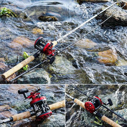 Sougayilang Fiberglass Fishing Rod Combo with Conventional Reel, Durable P-Cork Rod Handle, Medium Heavy for Catfish Salmon and Steelhead- 2.4M