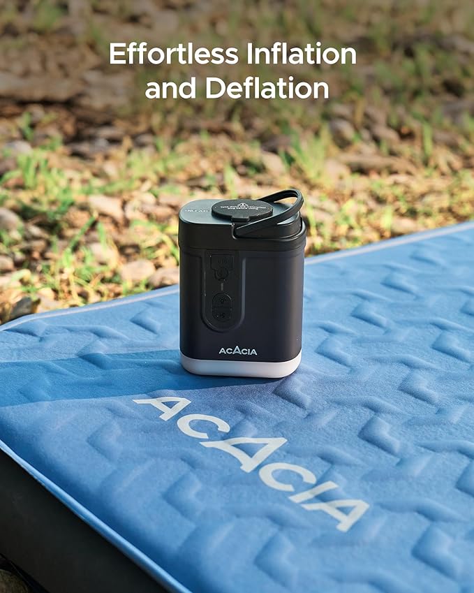 ACACIA Portable Air Pump for ACACIA Sleeping Pad, Rechargeable 4000mAh Battery Air Mattress Pump with Camping Light, Electric Air Pump for Inflatables with 5 Nozzles, Camping, Hiking, Pool, 4.8kPa
