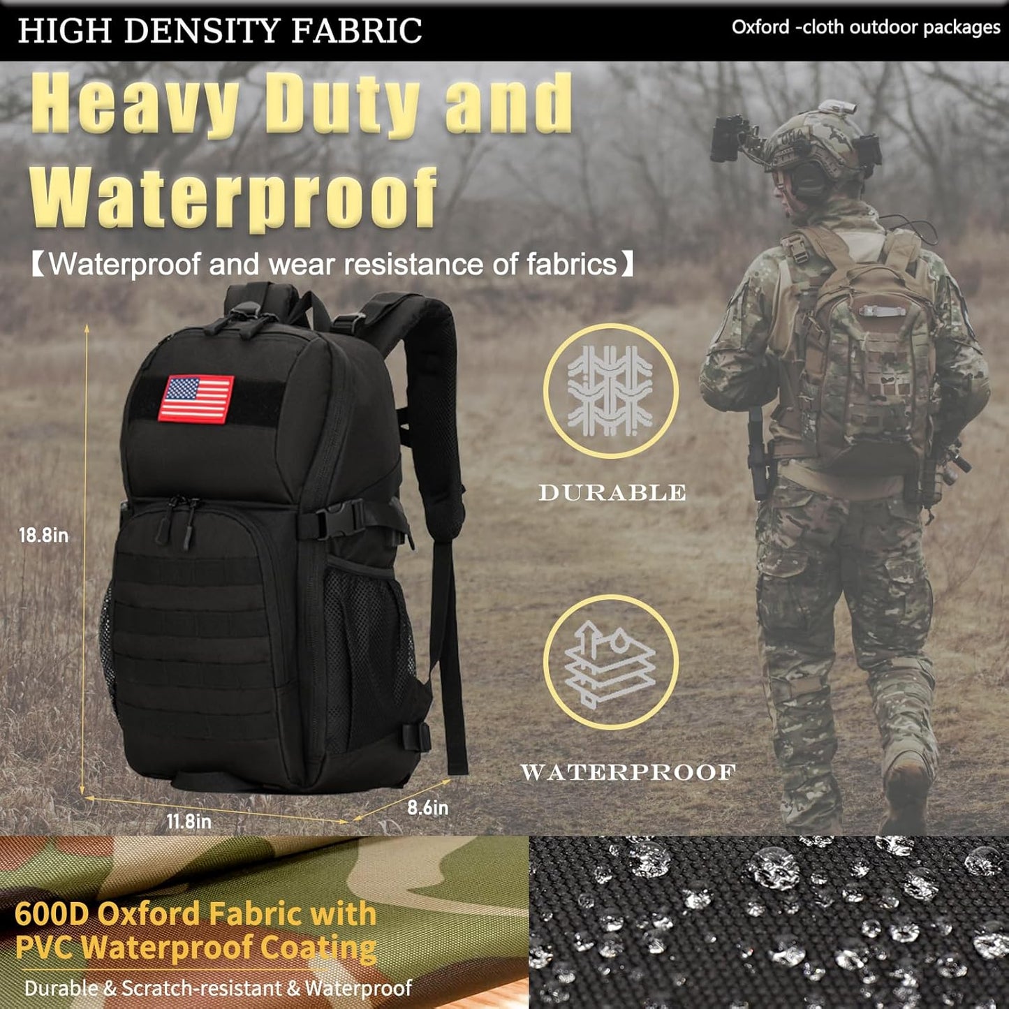 outdoor plus Camo Backpack,Military Boys Backpacks for School,40L Army Bookbag with USB Charging Port Waterproof