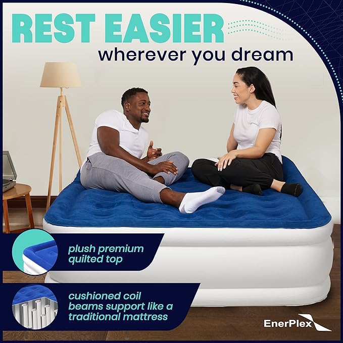 EnerPlex Air Mattress with Built in Pump - Self-Inflating Blow Up Mattress with Neck Support - Inflatable Air Bed for Portable Travel & Home Use
