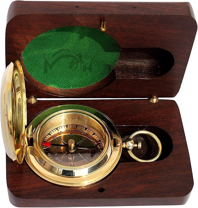 Backpacking Navigation Handmade Brass Personalize Compass for Best Man Get Well Hiking Camping Hunting Trekking Sailing Adventure Travelling Graduation Day Birthday Gifts for Son Back to School