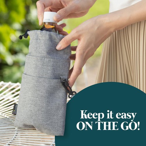 Washable Insulated Water Bottle Bag Compact Cold & Thermal Protection PET Bottle Holder with Loop, Pocket, & Carabiner, Ideal for Work, Picnics & Outdoors (Black)