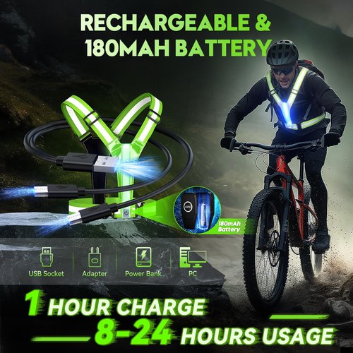 Xeiophoy LED Reflective Vest Running Gear, High Visibility Reflective Running vest, 5 Lights Colors Rechargeable Safety Running Vests for Walking Running Cycling Jogging, Adjustable for Men Women Kids