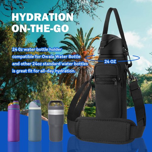 SLEILIN Neoprene Water Bottle Holder Bag with Cell Phone Pocket Compatible with Owala FreeSip 24 oz，Water Bottle Carrying Bag ，with Adjustable Shoulder Strap,for 24oz Stainless Steel Water Bottle