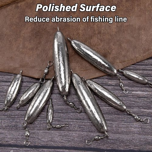 Dr.Fish 10 Pack in-line Trolling Sinkers with Swivel Torpedo Weight Lead Fishing Sinkers Double Ring Saltwater Freshwater Salmon Walleye Trolling 3/8oz