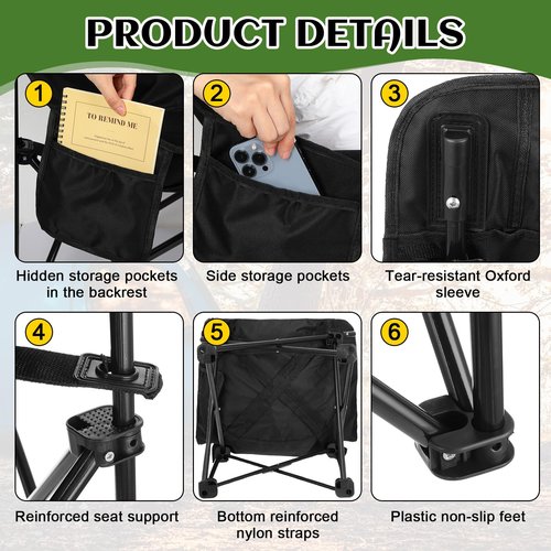 Seeloowy 4 Pcs Portable Camping Chairs and Folding Stools with Carry Bags Compact Camp Chair Lightweight Camp Stool for Kids Adults Lawn Outdoor Hiking Travel Beach Picnic, Supports 330lbs