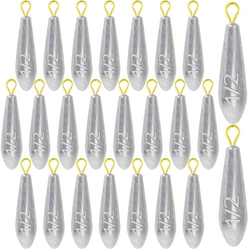 Landhoow Drop Shot Fishing Sinker Weights Kit Freshwater Catfishing Fishing Sinker Bass Casting Removable Line Saltwater Streamlined Snap Weight for Trolling Surf Tackle(1/2 oz,24pcs)