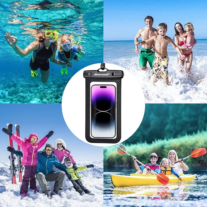 Hiearcool Waterproof Phone Pouch,Underwater Phone Cases Compatible for iPhone 16 15 14 13 Pro Max,Waterproof Dry Bag for Cruise Travel Essentials Phone Water Protector Pouch-Black&Bright Red-2Pack