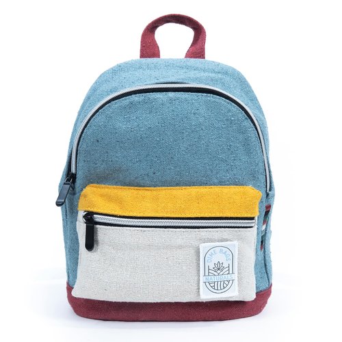 DIME BAGS Mini Hemp Backpack, Made with 100% Nepali Hemp, Travel Bag with Adjustable Padded Straps & Hidden Pocket, Eco-Friendly Daypack for Everyday Use, Unisex, Naturals Mystic (Boho Blue)