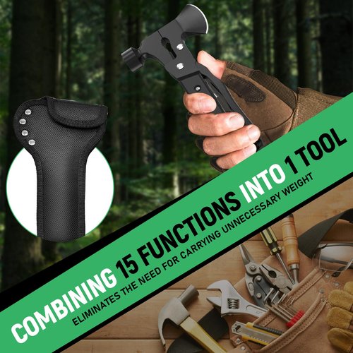 Gifts for Dad, 15-in-1 Multitool Axe Hatchet, Birthday Gifts for Men, Cool Men Gifts for Dad, Husband, Essential for Camping, Hiking, Gifts for Him, Women, Black