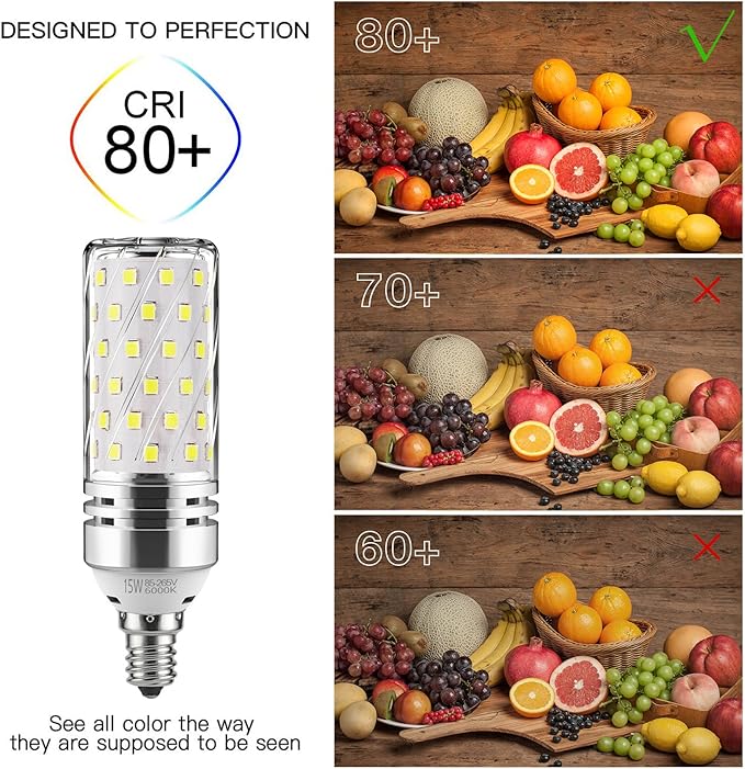 gezee E12 LED Corn Bulbs,15W LED Candelabra Light Bulbs 120 Watt Equivalent, 1500lm, Daylight White 6000K LED Chandelier Bulbs, Decorative Candle, 4.1in*1.2in, Non-Dimmable LED Lamp(3-Pack)