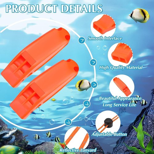 YTgilo 4PCS Outdoor Life Saving Dual Frequency Whistle Emergency Safety Whistle with Lanyard Lost Clip Survival Whistle Dolphin Tone Whistle Orange for Outdoor Adventure Home Escape Backpacking Tool