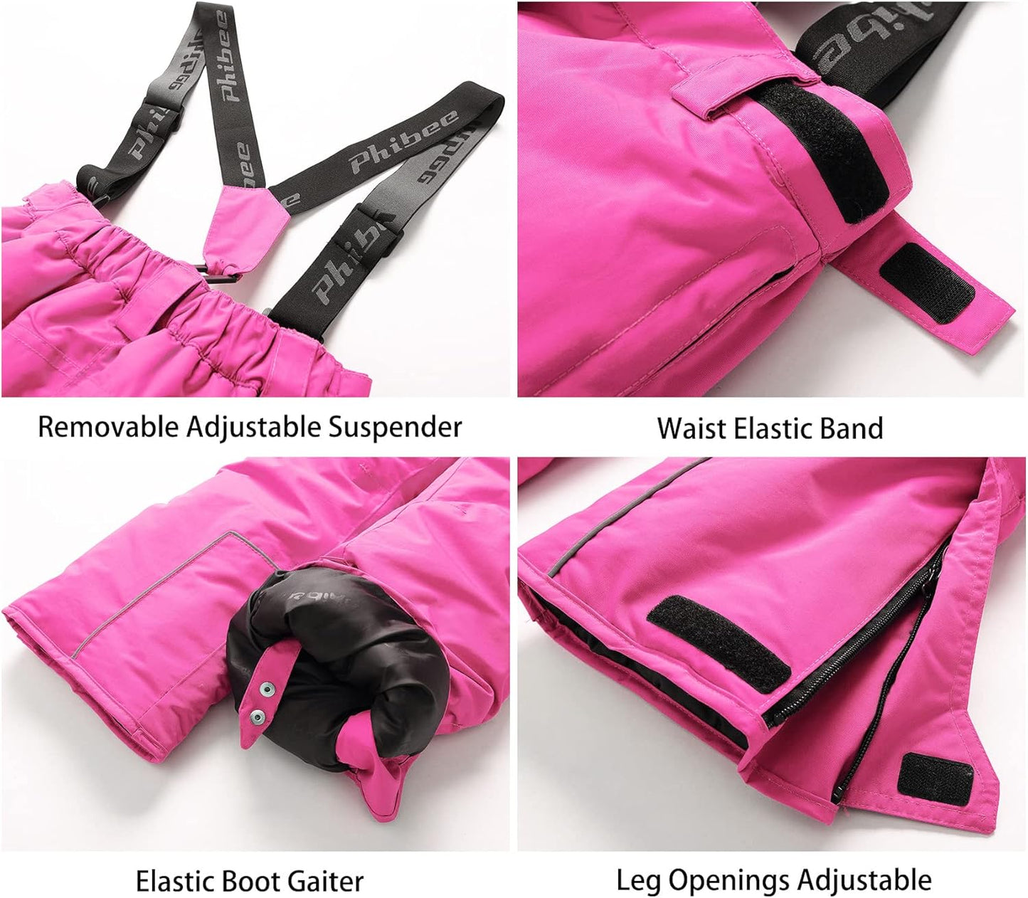 PHIBEE Girls' Waterproof Windproof Breathable Polyester Snow Ski Pants